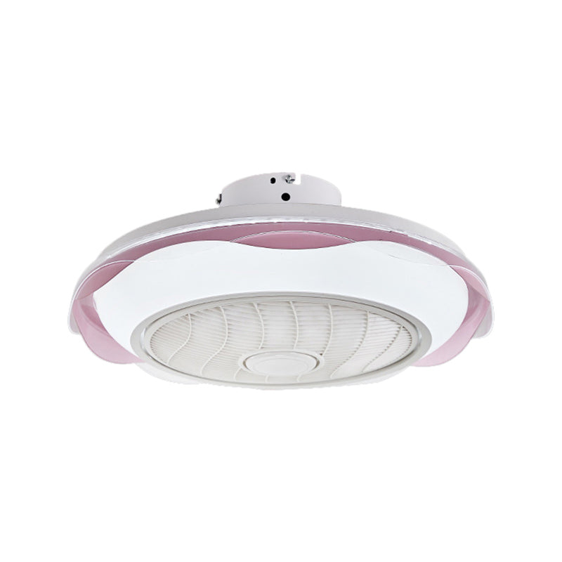 White/Pink/Blue Circle Ceiling Fan Lighting Modernism LED Metal Semi Flush Lamp, 20.5" W Clearhalo 'Ceiling Fans with Lights' 'Ceiling Fans' 'Modern Ceiling Fans' 'Modern' Lighting' 1273312