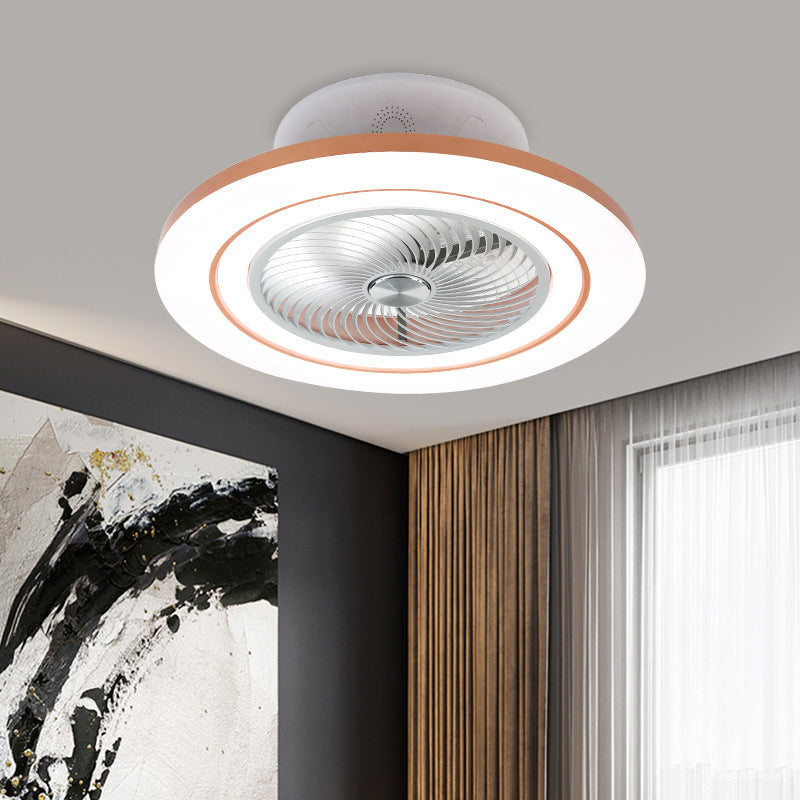 23.5" Wide Tan Circular Pendant Fan Lamp Contemporary LED Metallic Semi Flush Mounted Light Clearhalo 'Ceiling Fans with Lights' 'Ceiling Fans' 'Modern Ceiling Fans' 'Modern' Lighting' 1273314