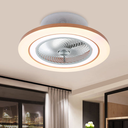 23.5" Wide Tan Circular Pendant Fan Lamp Contemporary LED Metallic Semi Flush Mounted Light Tan Clearhalo 'Ceiling Fans with Lights' 'Ceiling Fans' 'Modern Ceiling Fans' 'Modern' Lighting' 1273315