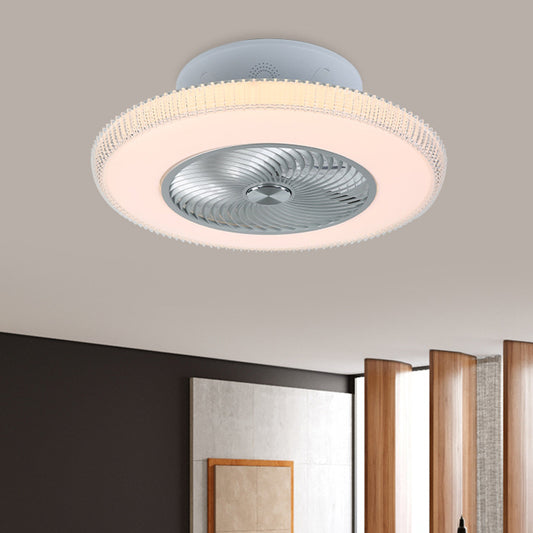 Modern Round Fan Light Fixture Metallic LED Parlour Semi Flush in White, 23.5" W Clearhalo 'Ceiling Fans with Lights' 'Ceiling Fans' 'Modern Ceiling Fans' 'Modern' Lighting' 1273319