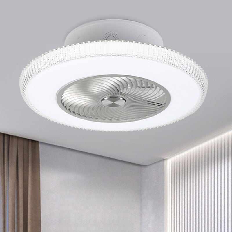 Modern Round Fan Light Fixture Metallic LED Parlour Semi Flush in White, 23.5" W White Clearhalo 'Ceiling Fans with Lights' 'Ceiling Fans' 'Modern Ceiling Fans' 'Modern' Lighting' 1273320