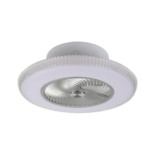 Modern Round Fan Light Fixture Metallic LED Parlour Semi Flush in White, 23.5" W Clearhalo 'Ceiling Fans with Lights' 'Ceiling Fans' 'Modern Ceiling Fans' 'Modern' Lighting' 1273321