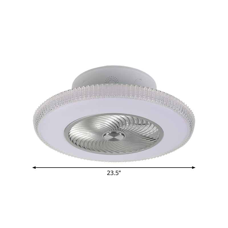 Modern Round Fan Light Fixture Metallic LED Parlour Semi Flush in White, 23.5" W Clearhalo 'Ceiling Fans with Lights' 'Ceiling Fans' 'Modern Ceiling Fans' 'Modern' Lighting' 1273322