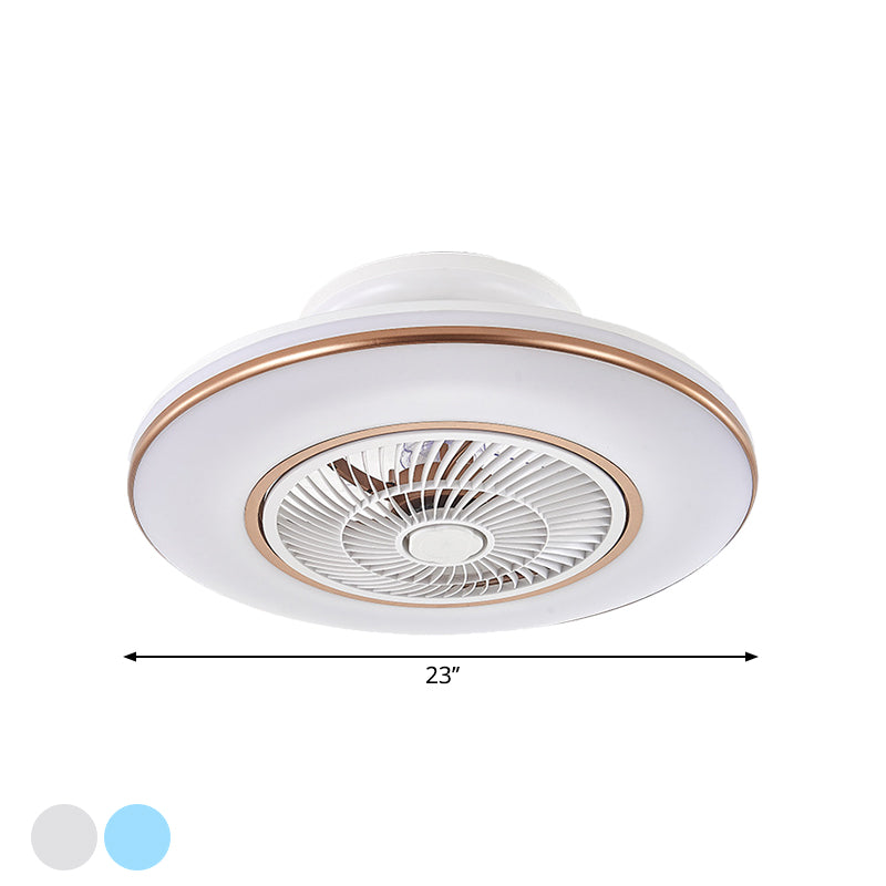 Blue/Gold Round Pendulum Fan Lamp Fixture Modernism LED Acrylic Semi Mount Lighting, 23" Width Clearhalo 'Ceiling Fans with Lights' 'Ceiling Fans' 'Modern Ceiling Fans' 'Modern' Lighting' 1273337