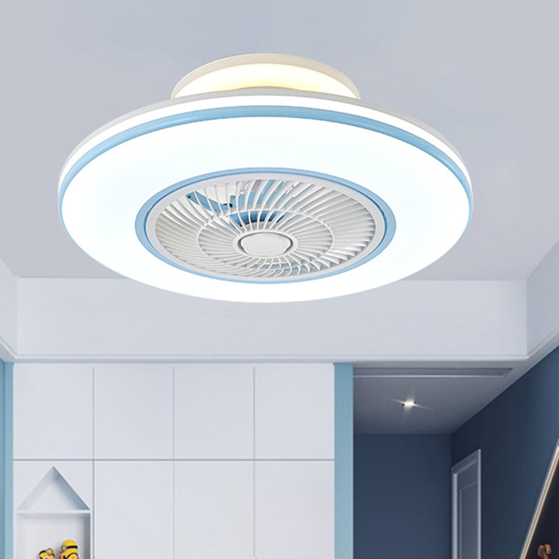 Blue/Gold Round Pendulum Fan Lamp Fixture Modernism LED Acrylic Semi Mount Lighting, 23" Width Blue Clearhalo 'Ceiling Fans with Lights' 'Ceiling Fans' 'Modern Ceiling Fans' 'Modern' Lighting' 1273338