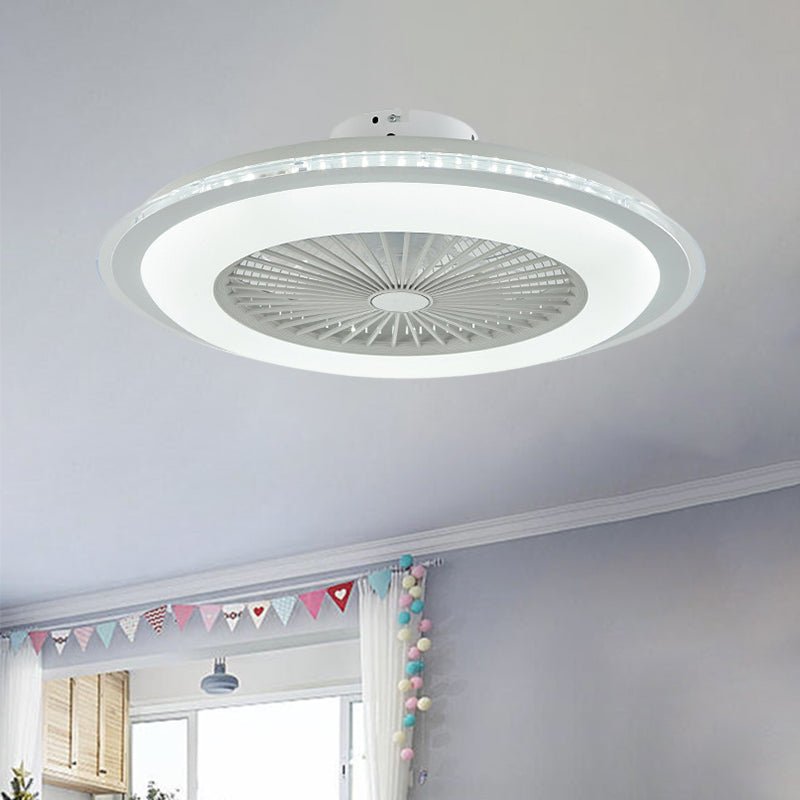 Circular Ceiling Fan Light Minimalist Metal 23.5" Wide White/Pink Finish LED Semi Flush Lamp Clearhalo 'Ceiling Fans with Lights' 'Ceiling Fans' 'Modern Ceiling Fans' 'Modern' Lighting' 1273348