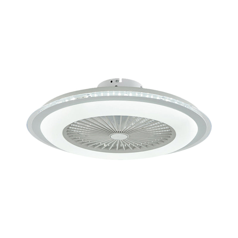 Circular Ceiling Fan Light Minimalist Metal 23.5" Wide White/Pink Finish LED Semi Flush Lamp Clearhalo 'Ceiling Fans with Lights' 'Ceiling Fans' 'Modern Ceiling Fans' 'Modern' Lighting' 1273349