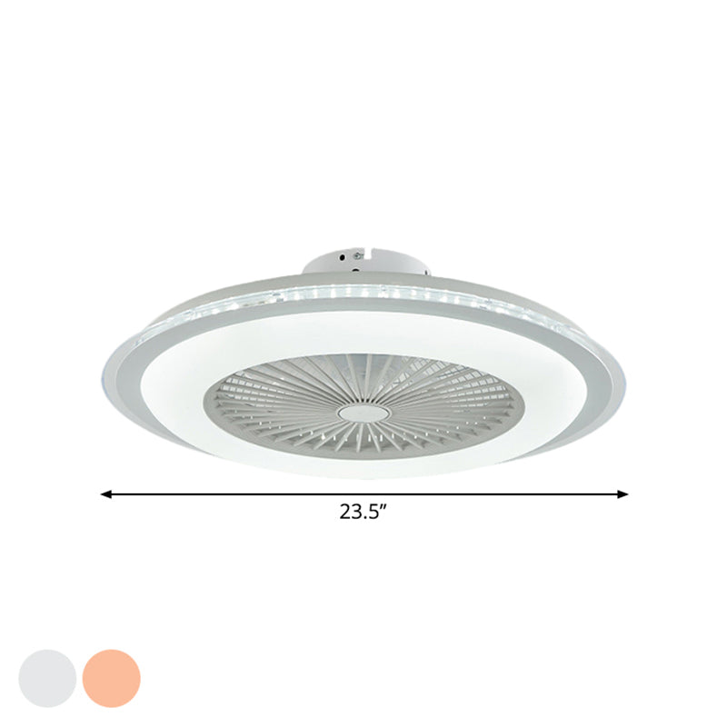 Circular Ceiling Fan Light Minimalist Metal 23.5" Wide White/Pink Finish LED Semi Flush Lamp Clearhalo 'Ceiling Fans with Lights' 'Ceiling Fans' 'Modern Ceiling Fans' 'Modern' Lighting' 1273350