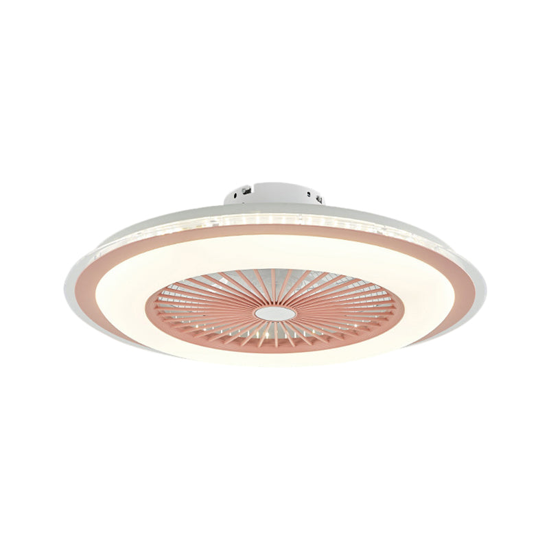 Circular Ceiling Fan Light Minimalist Metal 23.5" Wide White/Pink Finish LED Semi Flush Lamp Clearhalo 'Ceiling Fans with Lights' 'Ceiling Fans' 'Modern Ceiling Fans' 'Modern' Lighting' 1273354