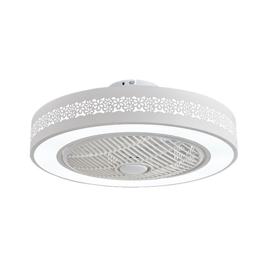 White Drum Shape Pendant Fan Light Simple 21.5" W LED Metallic Semi-Flush Ceiling Lamp Clearhalo 'Ceiling Fans with Lights' 'Ceiling Fans' 'Modern Ceiling Fans' 'Modern' Lighting' 1273372
