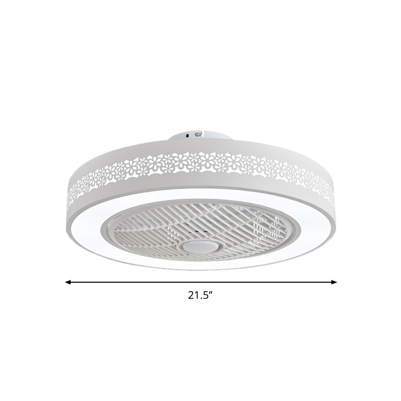White Drum Shape Pendant Fan Light Simple 21.5" W LED Metallic Semi-Flush Ceiling Lamp Clearhalo 'Ceiling Fans with Lights' 'Ceiling Fans' 'Modern Ceiling Fans' 'Modern' Lighting' 1273373