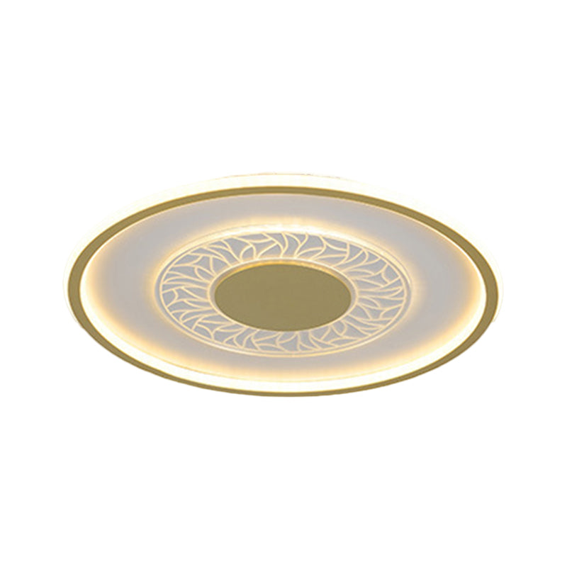 Square/Round Metal Flush Lighting Simplicity 16"/19.5" Width LED Gold Ceiling Lamp Fixture Clearhalo 'Ceiling Lights' 'Close To Ceiling Lights' 'Close to ceiling' 'Flush mount' Lighting' 1273379
