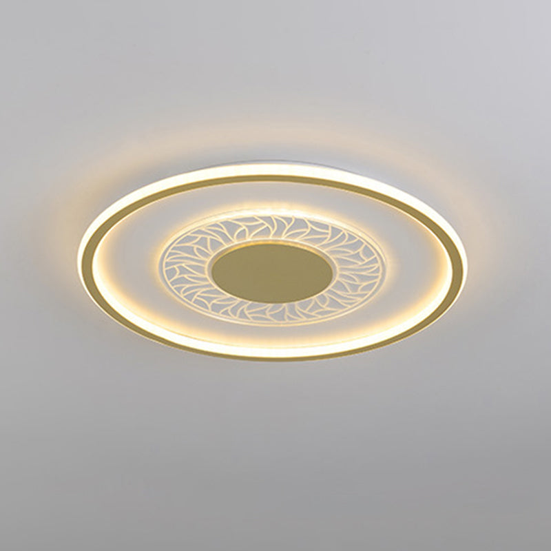 Square/Round Metal Flush Lighting Simplicity 16"/19.5" Width LED Gold Ceiling Lamp Fixture Clearhalo 'Ceiling Lights' 'Close To Ceiling Lights' 'Close to ceiling' 'Flush mount' Lighting' 1273380