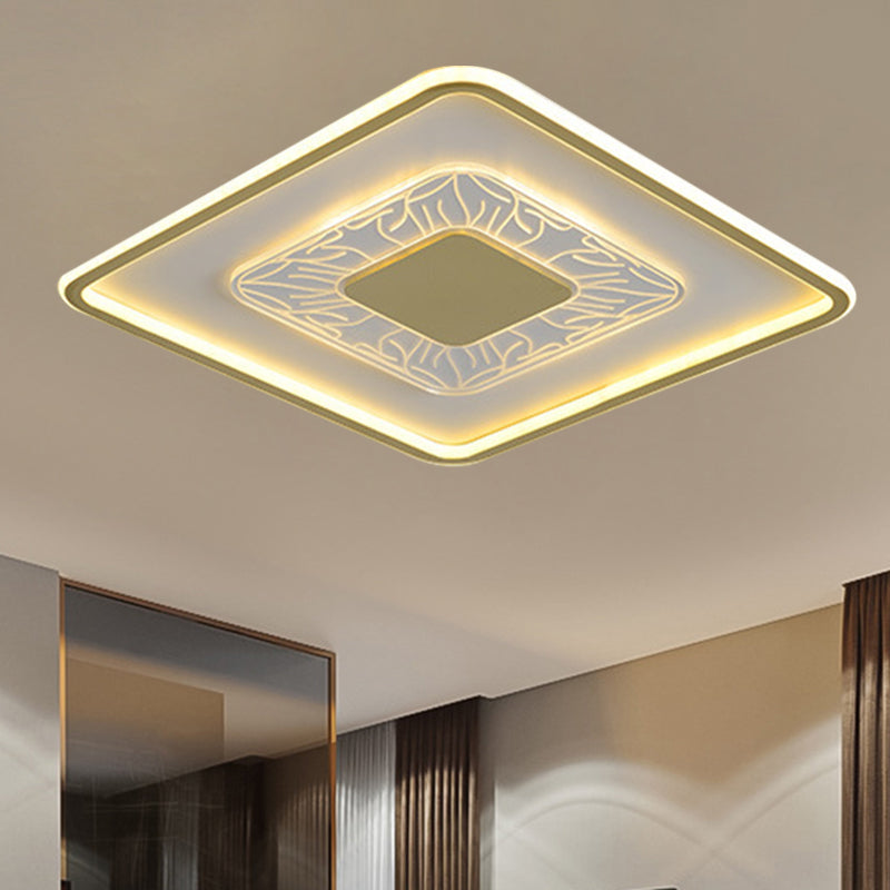 Square/Round Metal Flush Lighting Simplicity 16"/19.5" Width LED Gold Ceiling Lamp Fixture Clearhalo 'Ceiling Lights' 'Close To Ceiling Lights' 'Close to ceiling' 'Flush mount' Lighting' 1273383