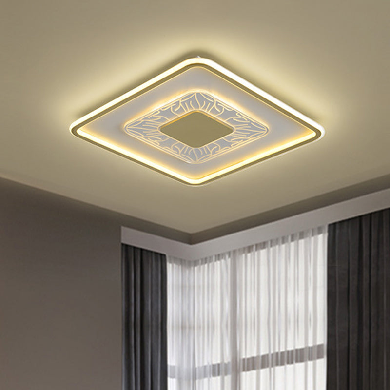 Square/Round Metal Flush Lighting Simplicity 16"/19.5" Width LED Gold Ceiling Lamp Fixture Clearhalo 'Ceiling Lights' 'Close To Ceiling Lights' 'Close to ceiling' 'Flush mount' Lighting' 1273384