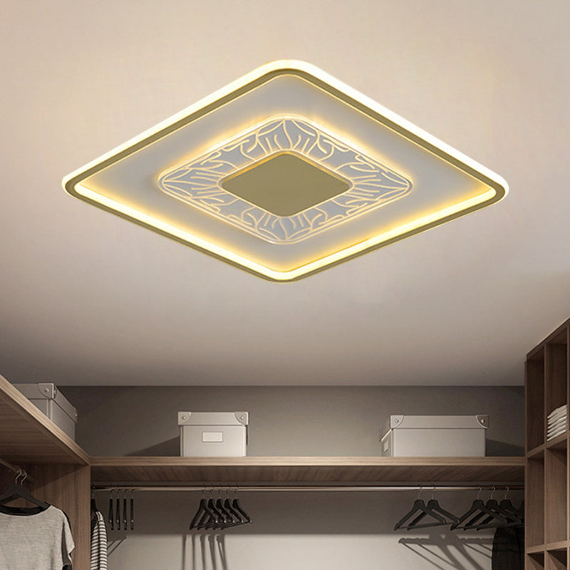 Square/Round Metal Flush Lighting Simplicity 16"/19.5" Width LED Gold Ceiling Lamp Fixture Clearhalo 'Ceiling Lights' 'Close To Ceiling Lights' 'Close to ceiling' 'Flush mount' Lighting' 1273385