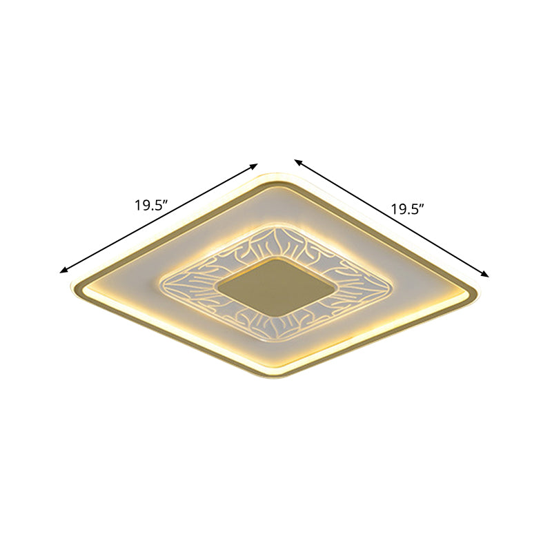 Square/Round Metal Flush Lighting Simplicity 16"/19.5" Width LED Gold Ceiling Lamp Fixture Clearhalo 'Ceiling Lights' 'Close To Ceiling Lights' 'Close to ceiling' 'Flush mount' Lighting' 1273387