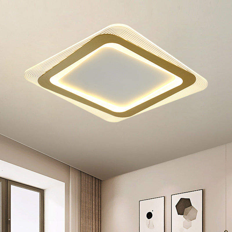 Metallic Square/Round Flushmount Lamp Modernism LED Gold Flush Mount Light, 16"/19.5" Wide - Gold - Square Plate - Clearhalo - 'Ceiling Lights' - 'Close To Ceiling Lights' - 'Close to ceiling' - 'Flush mount' - Lighting' - 1273402