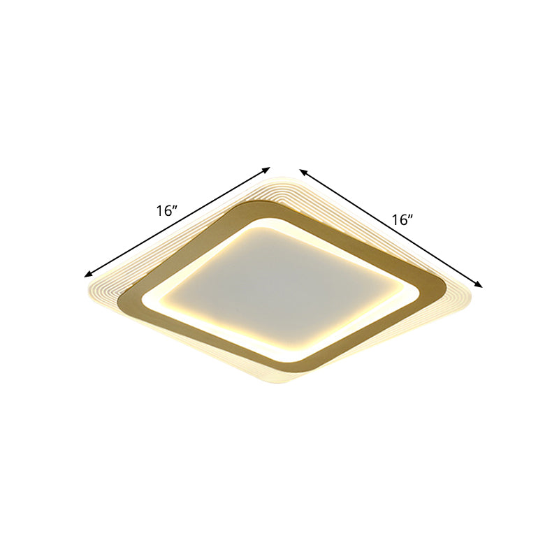 Metallic Square/Round Flushmount Lamp Modernism LED Gold Flush Mount Light, 16"/19.5" Wide - Clearhalo - 'Ceiling Lights' - 'Close To Ceiling Lights' - 'Close to ceiling' - 'Flush mount' - Lighting' - 1273406