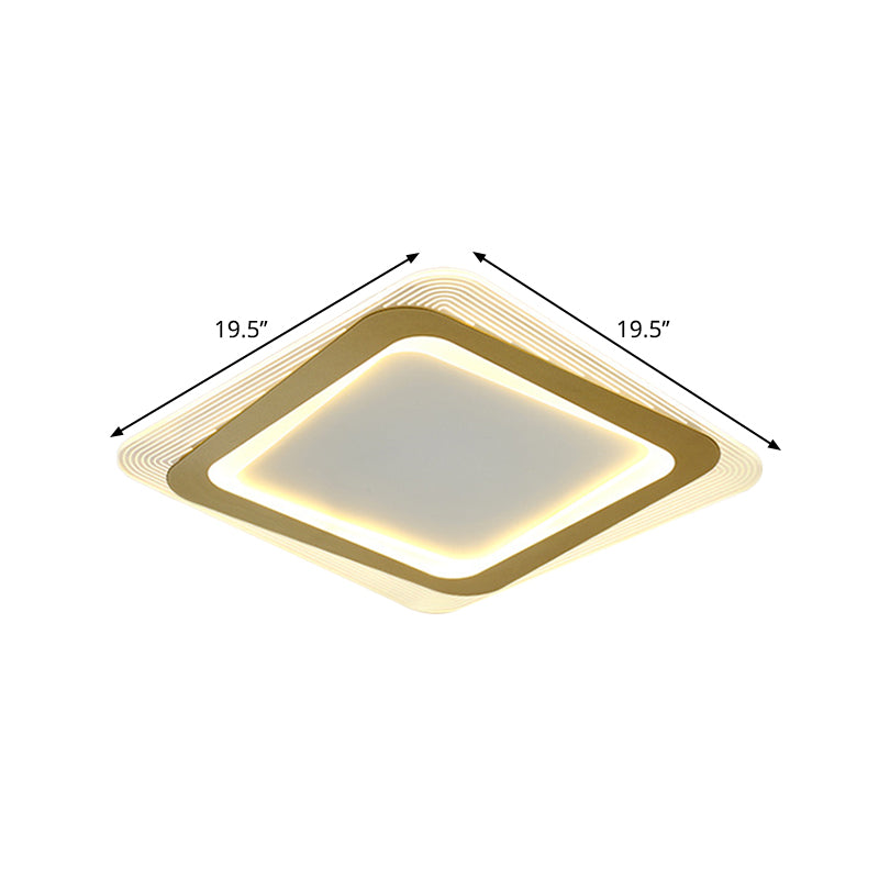 Metallic Square/Round Flushmount Lamp Modernism LED Gold Flush Mount Light, 16"/19.5" Wide - Clearhalo - 'Ceiling Lights' - 'Close To Ceiling Lights' - 'Close to ceiling' - 'Flush mount' - Lighting' - 1273407