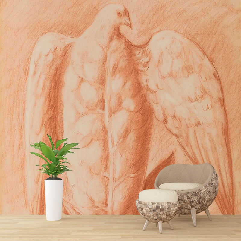 Light Orange Eagle Wallpaper Murals Stain Resistant Wall Art for Living Room, Non-Woven Light Orange Clearhalo 'Wall Decor' 'Wall Mural' 1273424