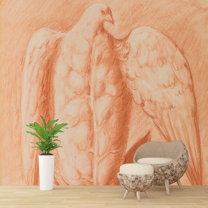 Light Orange Eagle Wallpaper Murals Stain Resistant Wall Art for Living Room, Non-Woven Light Orange Clearhalo 'Wall Decor' 'Wall Mural' 1273424
