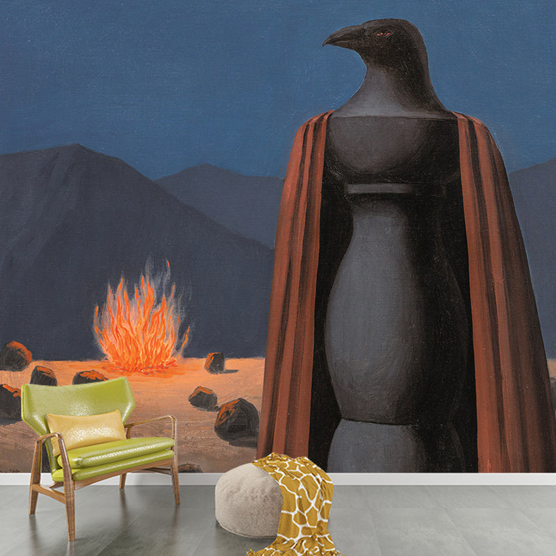 Wildfire Eagle Sculpture Art Murals Surrealism Non-Woven Fabric Wall Covering in Red-Blue Clearhalo 'Wall Decor' 'Wall Mural' 1273461