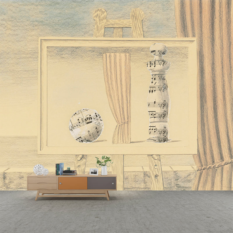 Abstract Music Note Wall Murals Surrealism Non-Woven Fabric Wall Decor in Light Brown Clearhalo 'Wall Decor' 'Wall Mural' 1273527