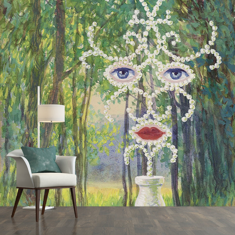 Full-Size Surreal Wall Paper Murals Pastel Color Rene Magritte Sheherazade Painting Wall Decor, Custom Print Green Clearhalo 'Wall Decor' 'Wall Mural' 1273675