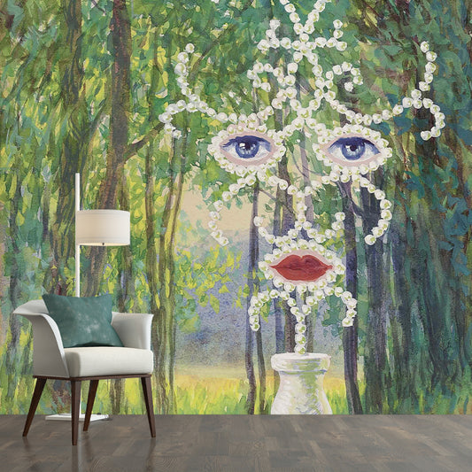 Full-Size Surreal Wall Paper Murals Pastel Color Rene Magritte Sheherazade Painting Wall Decor, Custom Print Green
