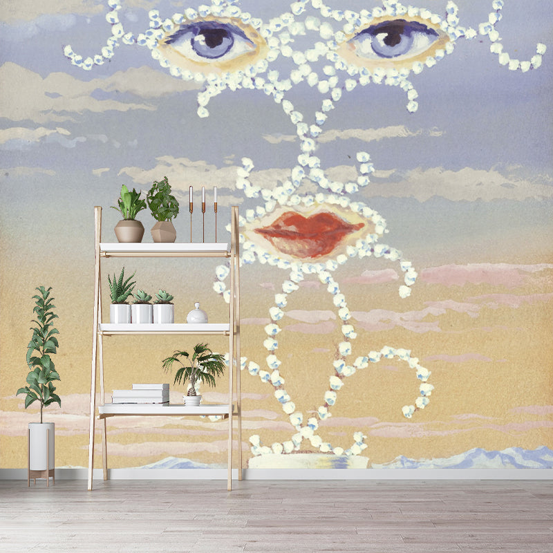 Full-Size Surreal Wall Paper Murals Pastel Color Rene Magritte Sheherazade Painting Wall Decor, Custom Print Purple-Yellow Clearhalo 'Wall Decor' 'Wall Mural' 1273680