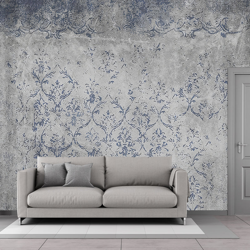 Rural Floral Print Murals Wallpaper Dark Color Living Room Wall Decor, Made to Measure Blue-Gray Clearhalo 'Wall Decor' 'Wall Mural' 1273814
