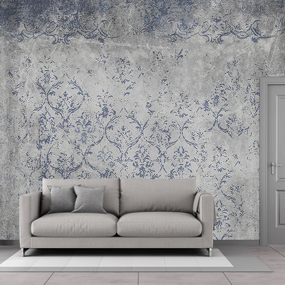 Rural Floral Print Murals Wallpaper Dark Color Living Room Wall Decor, Made to Measure Blue-Gray Clearhalo 'Wall Decor' 'Wall Mural' 1273814