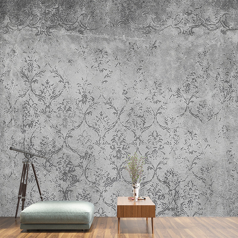 Rural Floral Print Murals Wallpaper Dark Color Living Room Wall Decor, Made to Measure Grey Clearhalo 'Wall Decor' 'Wall Mural' 1273819