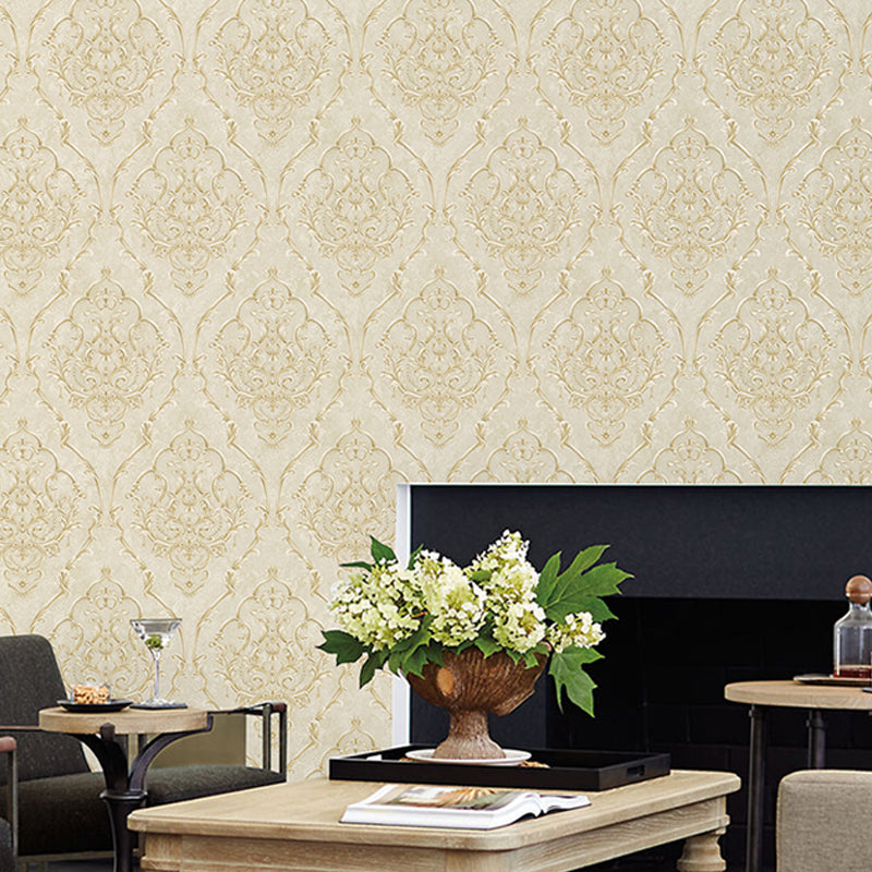 Soft Color Medallion Wallpaper Damask Nostalgic Stain-Resistant Wall Art for Living Room Beige Clearhalo 'Vintage wall decor' 'Vintage' 'Wallpaper' Wall Decor' 1273917