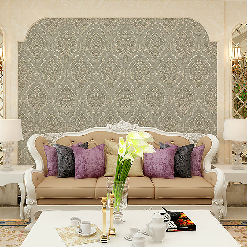Soft Color Medallion Wallpaper Damask Nostalgic Stain-Resistant Wall Art for Living Room Khaki Clearhalo 'Vintage wall decor' 'Vintage' 'Wallpaper' Wall Decor' 1273921