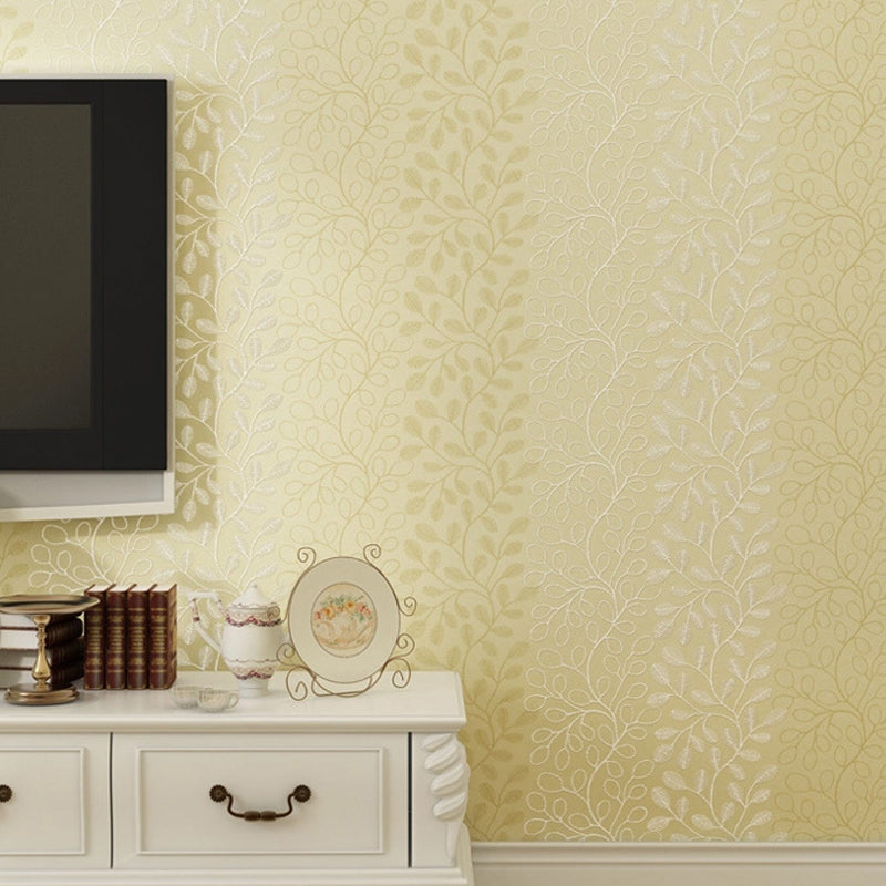 Rural Leafy Vines Wallpaper for Bedroom 57.1-sq ft Wall Decoration in Pastel Color Light Yellow Clearhalo 'Country wall decor' 'Rustic' 'Wallpaper' Wall Decor' 1274001