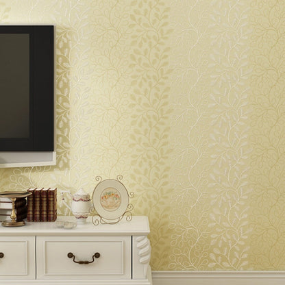 Rural Leafy Vines Wallpaper for Bedroom 57.1-sq ft Wall Decoration in Pastel Color Light Yellow Clearhalo 'Country wall decor' 'Rustic' 'Wallpaper' Wall Decor' 1274001