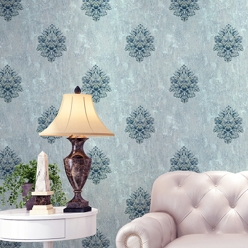 Damask Flower Wallpaper Roll Vintage 3D Embossed Wall Covering in Pastel Color, Unpasted Blackish Green Clearhalo 'Vintage wall decor' 'Vintage' 'Wallpaper' Wall Decor' 1274162