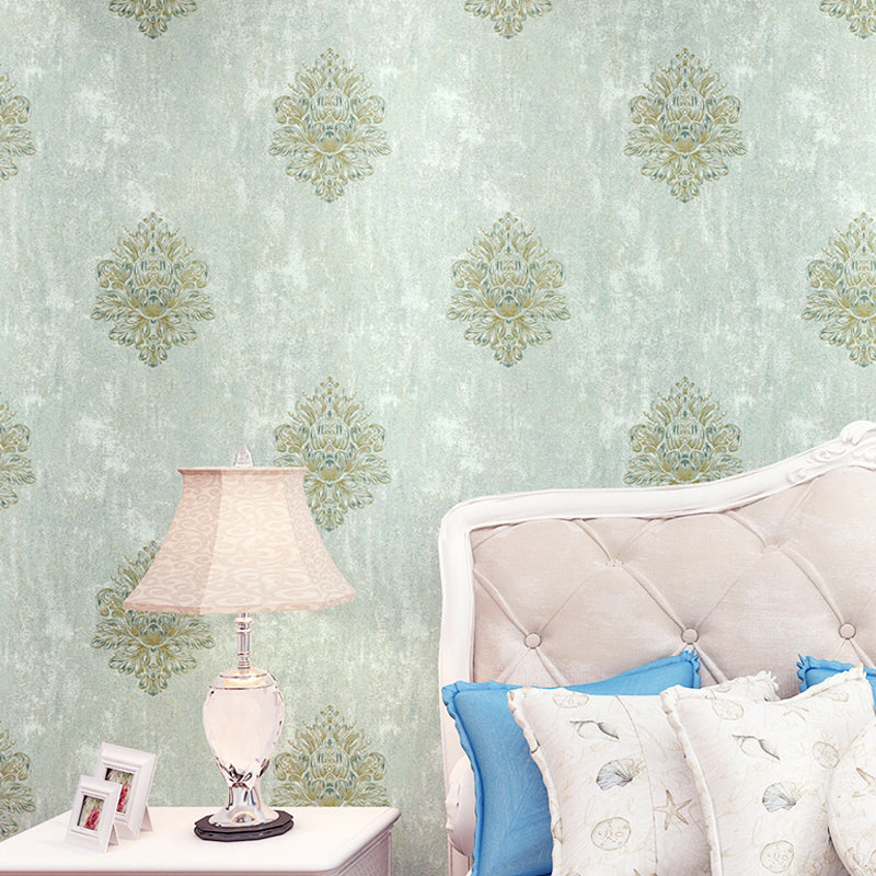 Damask Flower Wallpaper Roll Vintage 3D Embossed Wall Covering in Pastel Color, Unpasted Green Clearhalo 'Vintage wall decor' 'Vintage' 'Wallpaper' Wall Decor' 1274166