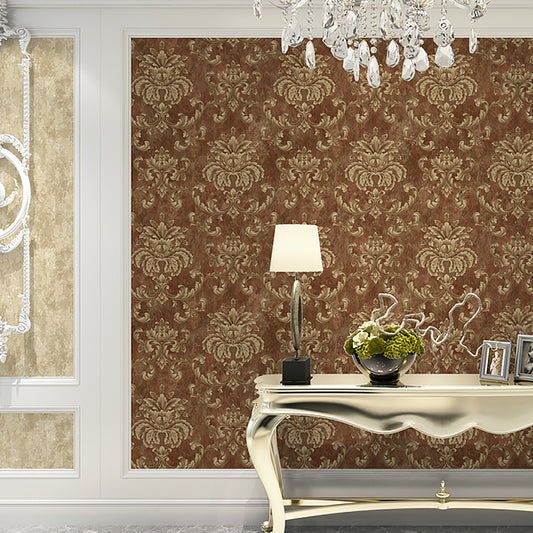 Embossed Stain Resistant Wallpaper European Jacquard Wall Decoration for Living Room Dark Coffee Clearhalo 'Vintage wall decor' 'Vintage' 'Wallpaper' Wall Decor' 1274194
