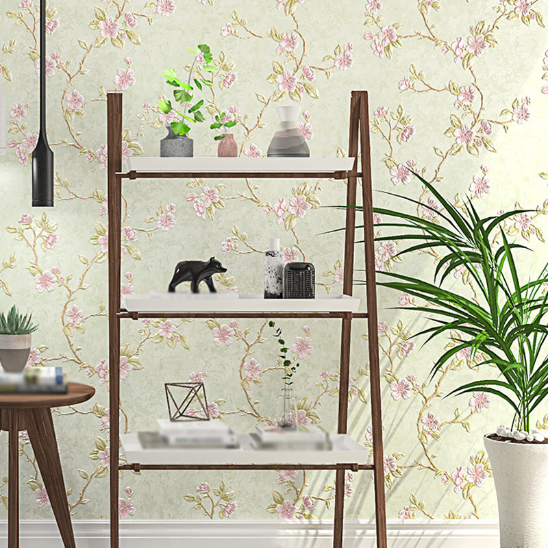 Cottage Blooming Apricot Wallpaper Light-Pink Bedroom Wall Decor, 33' L x 20.5" W Light Green Clearhalo 'Country wall decor' 'Rustic' 'Wallpaper' Wall Decor' 1274249