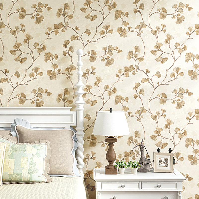 Rural Ginkgo Leaf Wallpaper Roll for Living Room 57.1-sq ft Wall Covering in Pastel Color Beige Clearhalo 'Country wall decor' 'Rustic' 'Wallpaper' Wall Decor' 1274281