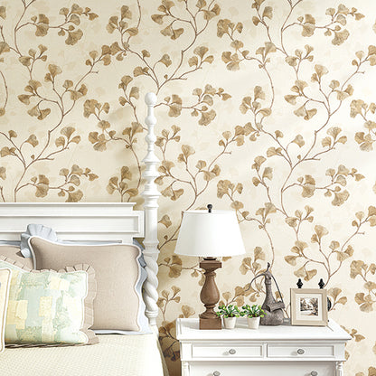 Rural Ginkgo Leaf Wallpaper Roll for Living Room 57.1-sq ft Wall Covering in Pastel Color Beige Clearhalo 'Country wall decor' 'Rustic' 'Wallpaper' Wall Decor' 1274281