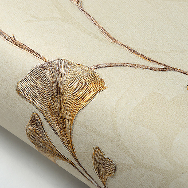 Rural Ginkgo Leaf Wallpaper Roll for Living Room 57.1-sq ft Wall Covering in Pastel Color Clearhalo 'Country wall decor' 'Rustic' 'Wallpaper' Wall Decor' 1274283