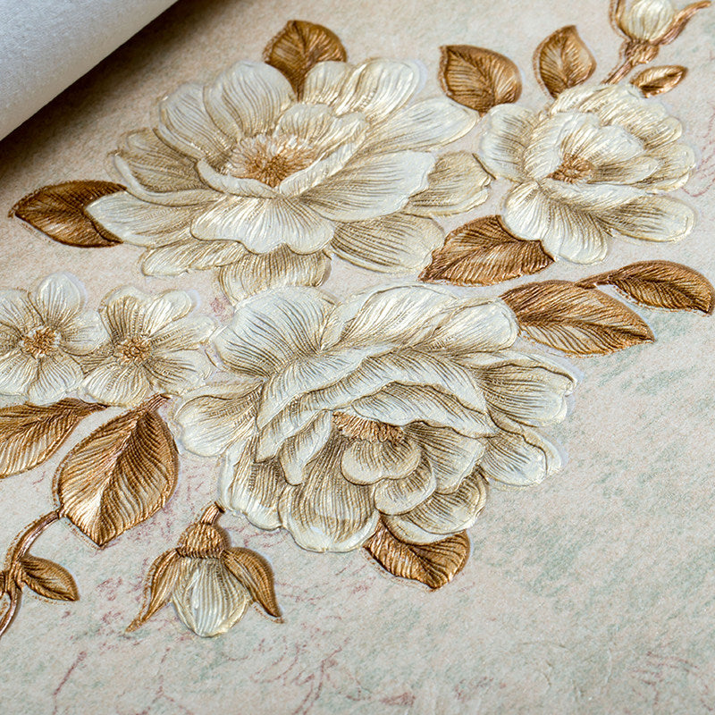 Elegant Blossoming Peony Wallpaper for Bedroom Flower Wall Covering, 33' L x 20.5" W Light Coffee Clearhalo 'Country wall decor' 'Rustic' 'Wallpaper' Wall Decor' 1274325
