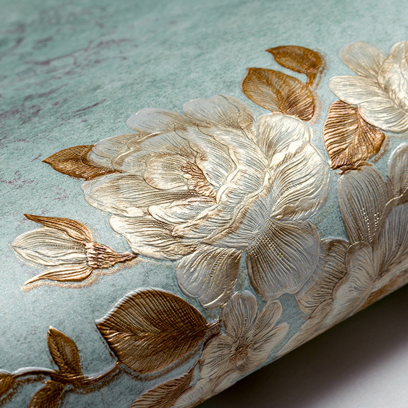 Elegant Blossoming Peony Wallpaper for Bedroom Flower Wall Covering, 33' L x 20.5" W Green Clearhalo 'Country wall decor' 'Rustic' 'Wallpaper' Wall Decor' 1274327