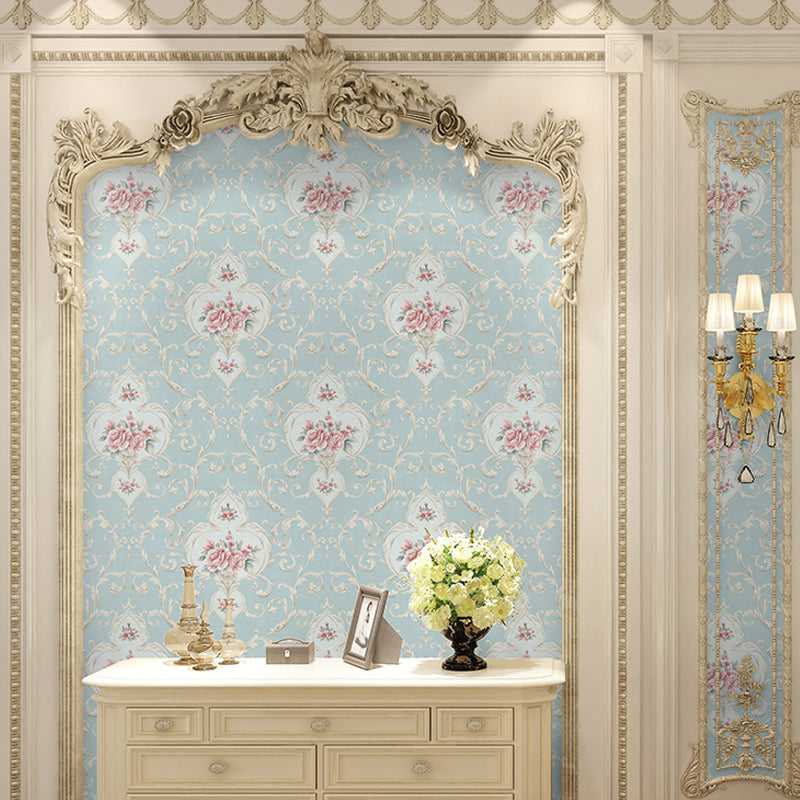 Soft-Color Peonies Wallpaper Flower Countryside Moisture Resistant Wall Art for Home Light Blue Clearhalo 'Country wall decor' 'Rustic' 'Wallpaper' Wall Decor' 1274332