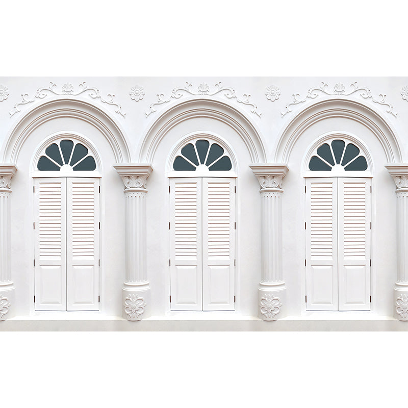 White Arched Window Wallpaper Mural Waterproof Contemporary Living Room Wall Art Clearhalo 'Wall Decor' 'Wall Mural' 1274423