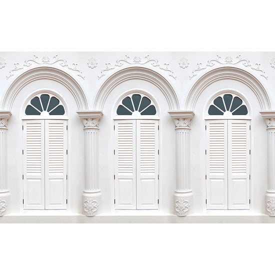 White Arched Window Wallpaper Mural Waterproof Contemporary Living Room